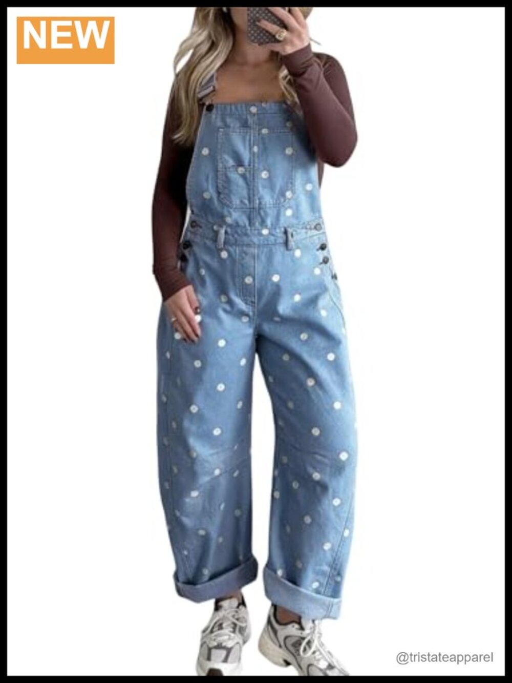Y2K Polka Dot Denim Bib Overalls Barrel Leg Wide Leg Women's Jumpsuit